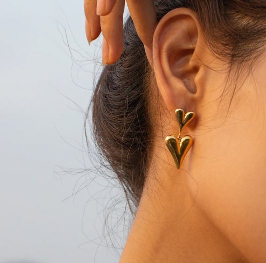 Anti-Tarnish Solid Double Heart Earrings